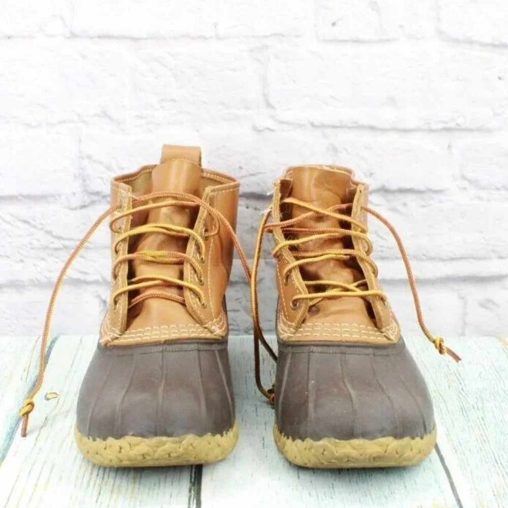 LL Bean Brown Leather Lace Up Round Toe Ankle Duck Boots Size 10 N (B) - Picture 4 of 9